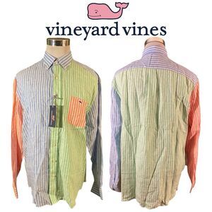 Vineyard Vines Tucker Shirt Men’s XL 100% Linen Striped Multicolor Whale
